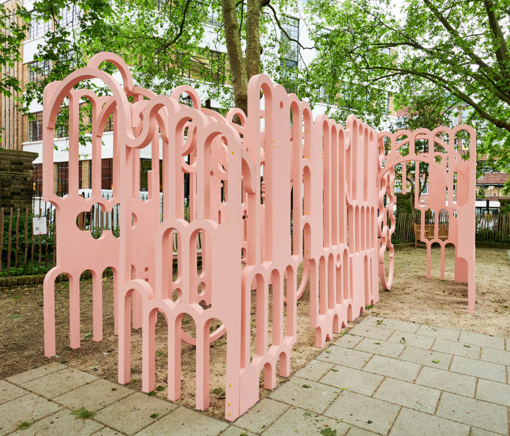 a pink playground installation at clerkenwell design week