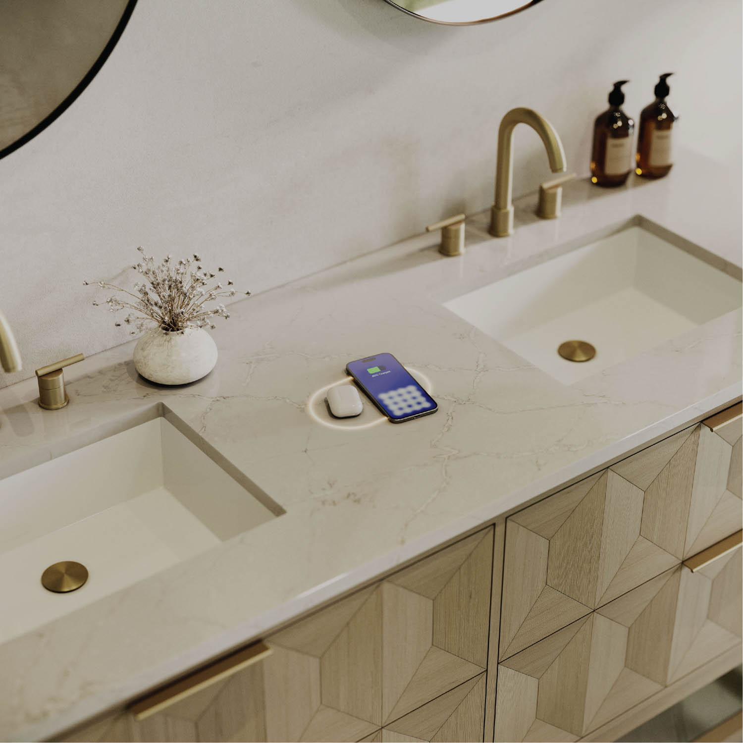 neutral sink with marble counters