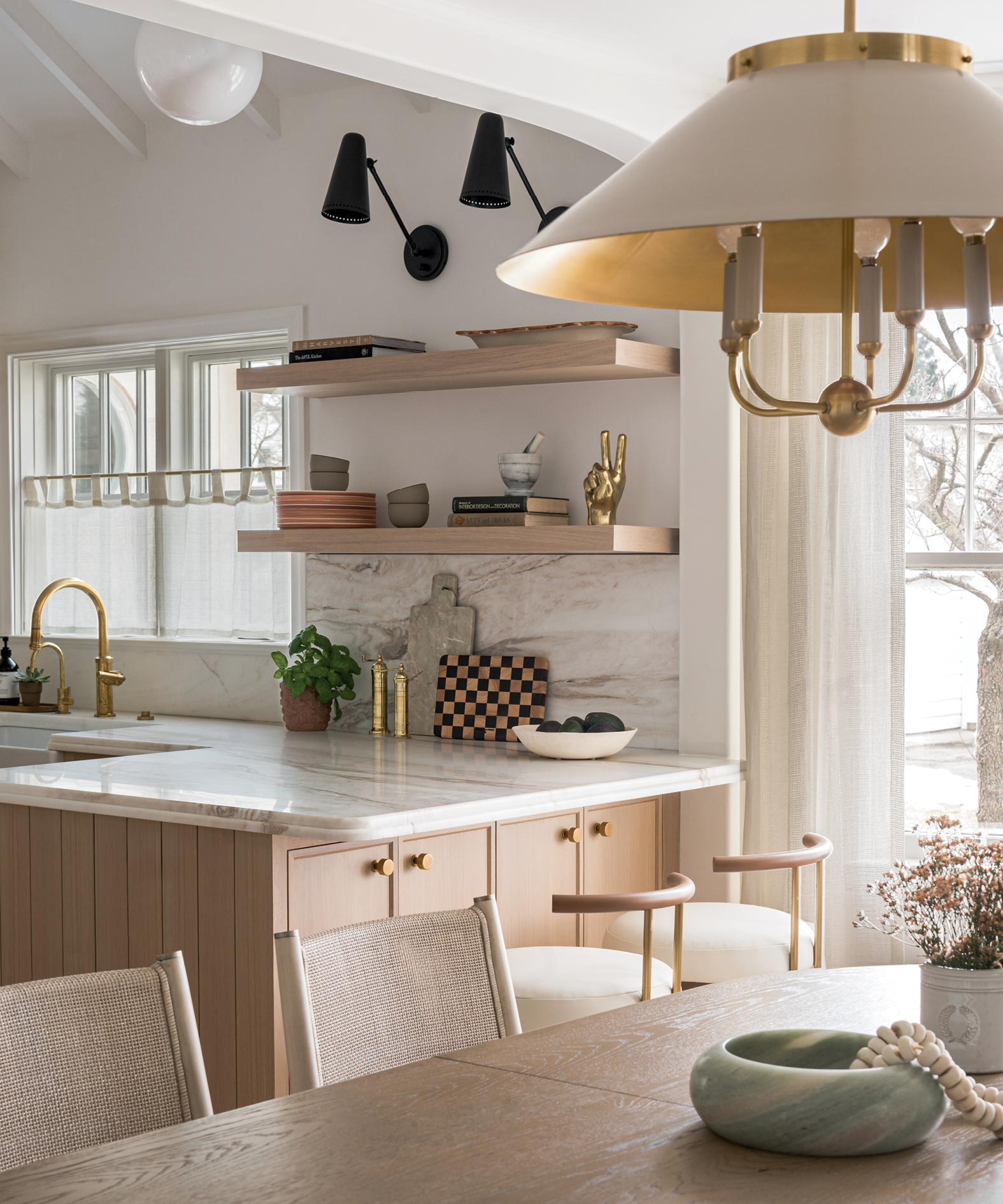 bright contemporary dining room in light tones