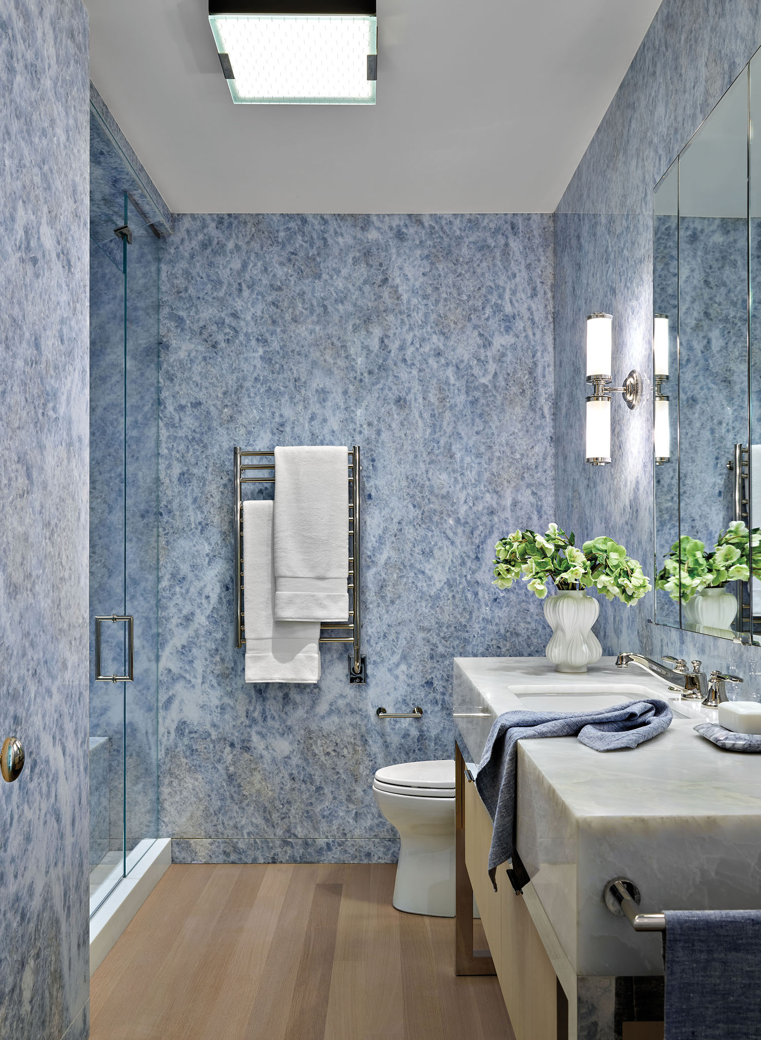 powder room with  Blue Celeste quartzite 